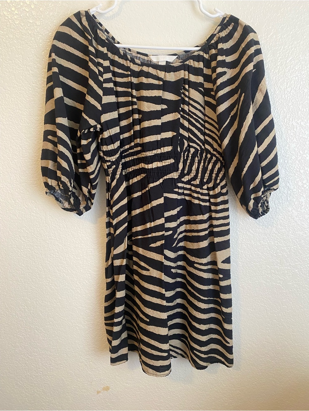 ***PRICE DROP*** H&M Black and Tan Zebra-Print Midi Dress S